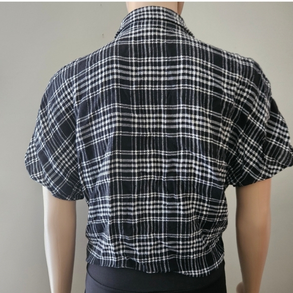 Wilfred Free top Small black white plaid button down crop shirt tie front - Picture 7 of 12